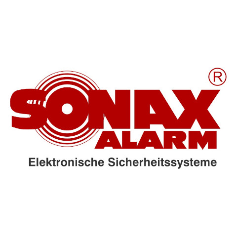 Logo mit dem Text "SONAX ALARM" und darunter "Elektronische Sicherheitssysteme", sowie einem geschützten Markenzeichen.